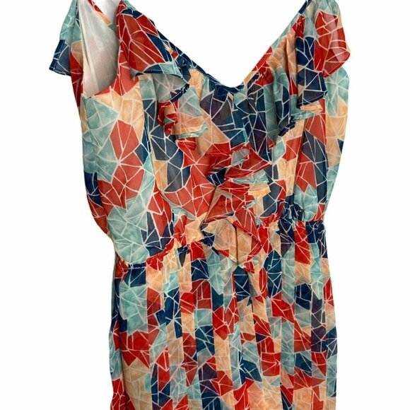 BCBGeneration Dress size Medium Multicolor Geometric Chiffon Light Weight Ruffle - Picture 6 of 12